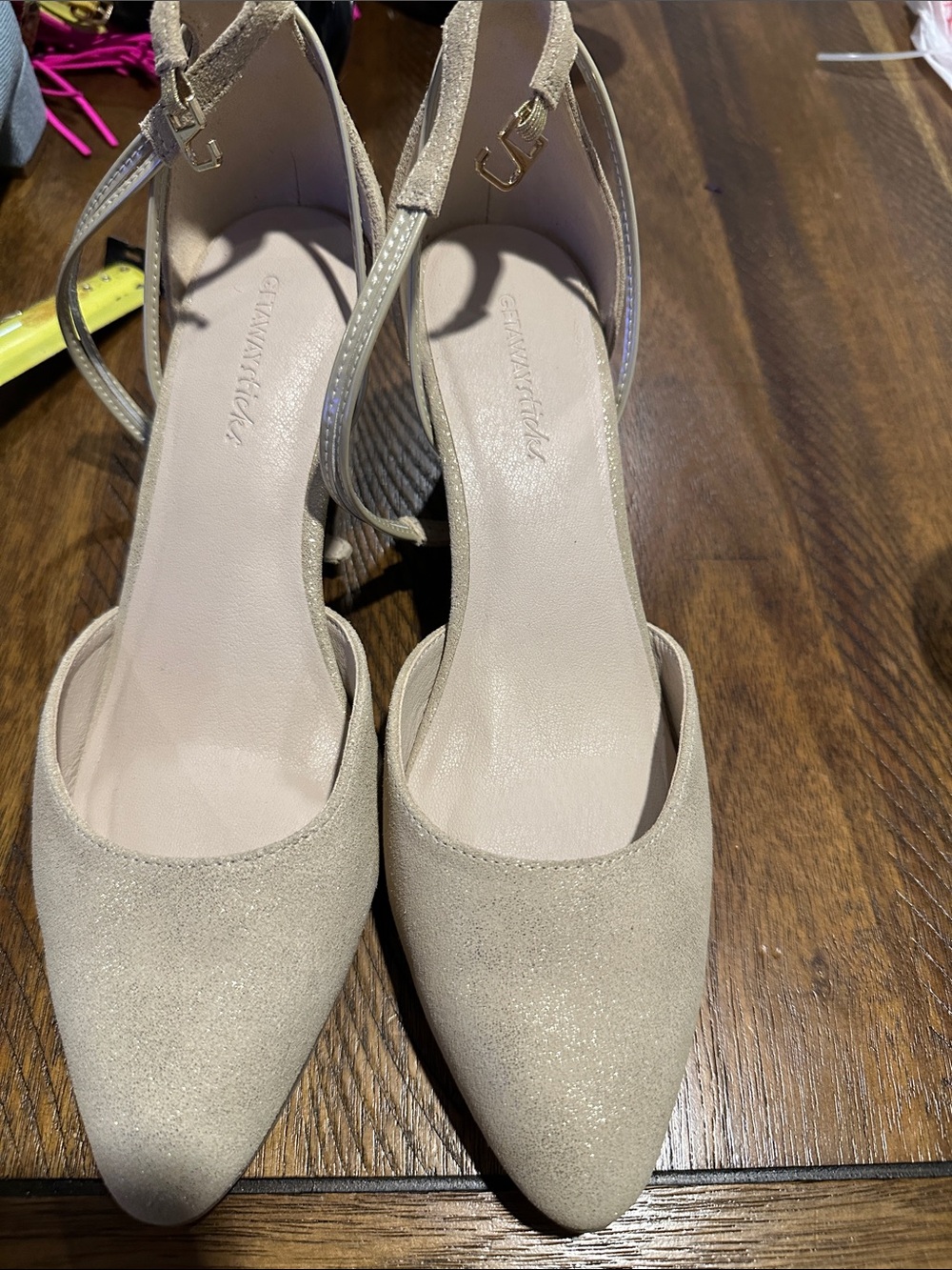Tan Pointed Toe Slingback Heels